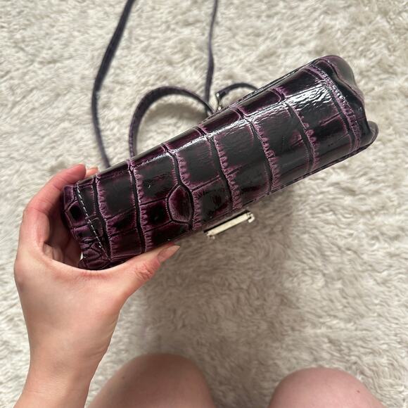 Purple Genuine Leather Crocodile Embossed Patent Purse Crossbody Bag Eggplant - Picture 8 of 11
